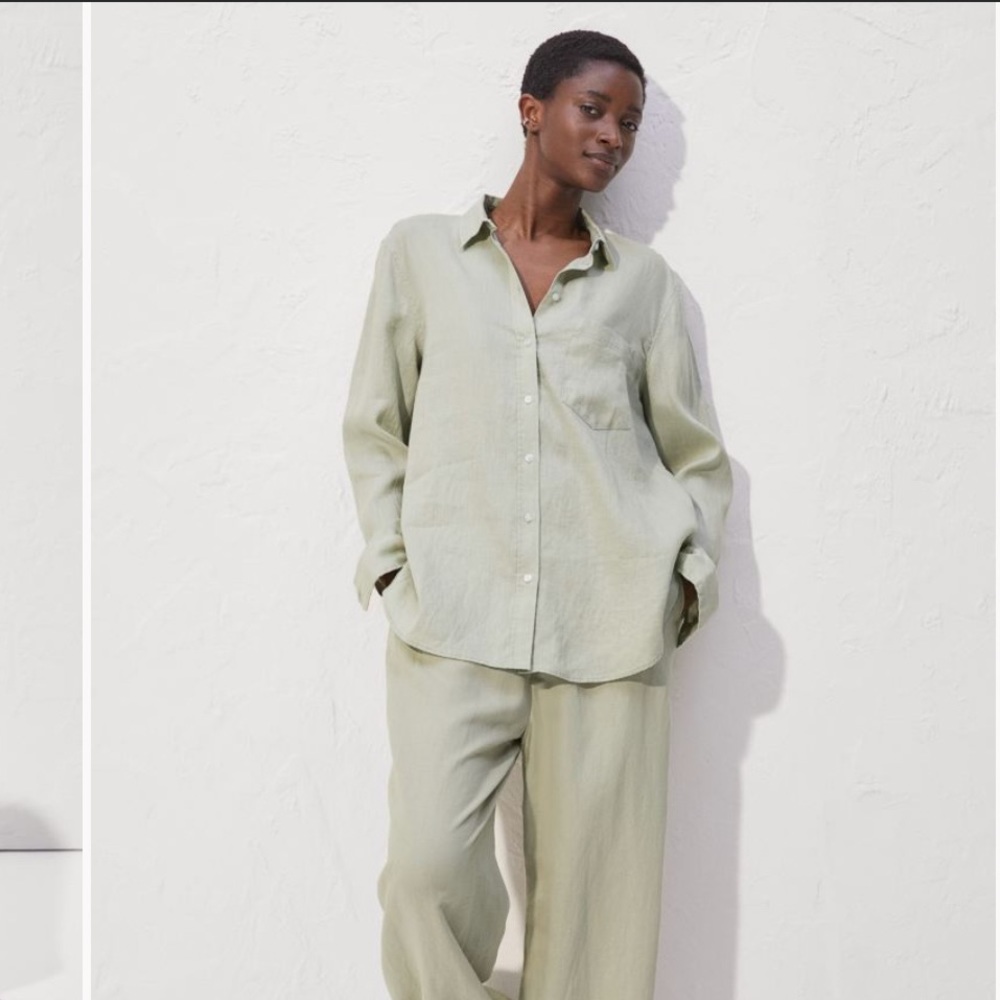 H&M Sage Linen Button Down